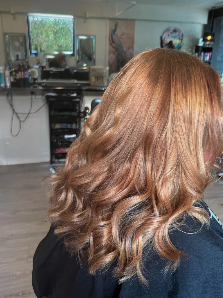Copper blonde balayage waves, Redcliffs salon